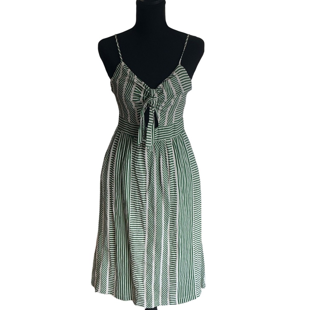 Lush Green White Striped Tie Front Midi Dress XS LD42698-026 Sleeveless Summer